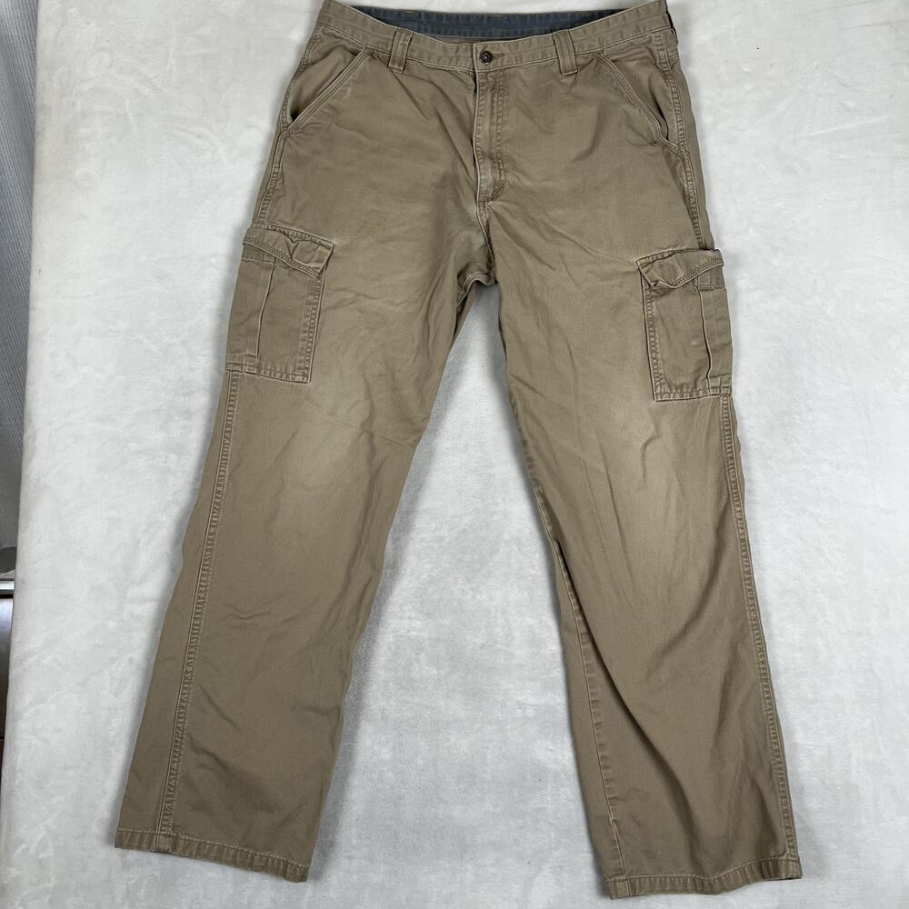 Wrangler Cargo Pants Mens 36x34 Beige Relaxed Fit Canvas Utility Pockets READ